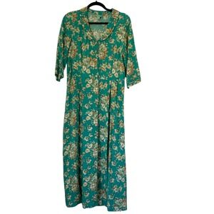 April Cornell Dress Midi Maxi Women XS Green Floral Button Front Cottage Boho